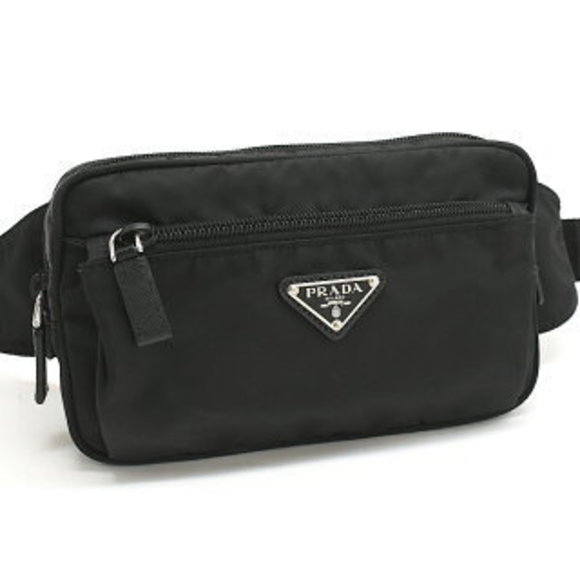 Prada Waist Bag Belt Nero Black Nylon Triangle Plate - Picture 1 of 8